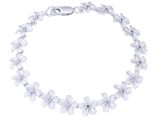14K Weißgold Plumeria Armband mit 18 blauen Diamanten