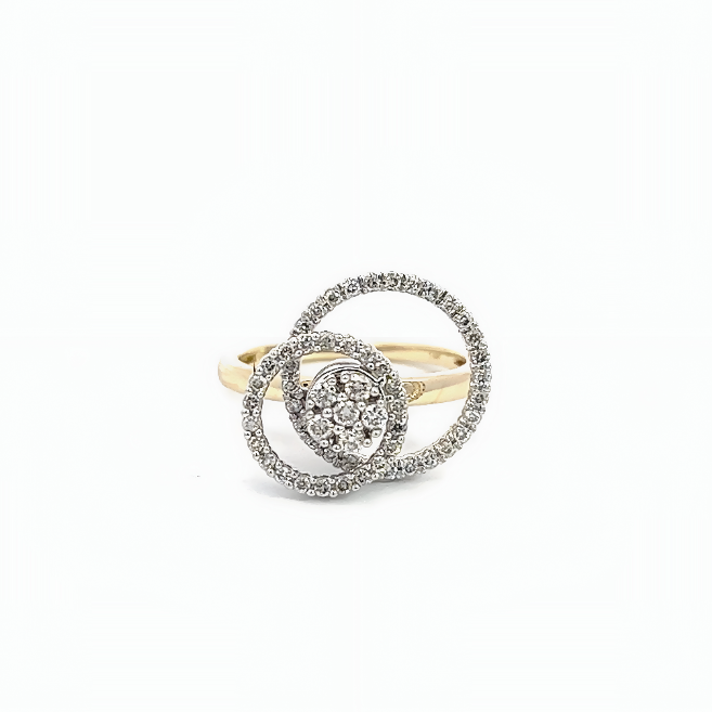 14K YELLOW AND WHITE GOLD DOUBLE CIRCLE SPINNER RING WITH 0.49CTW