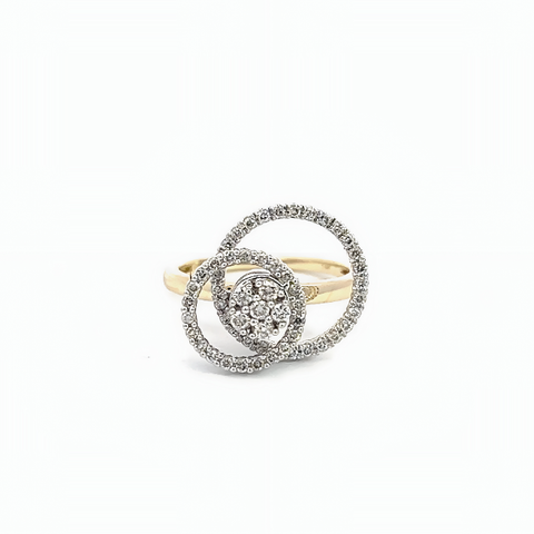 14K YELLOW AND WHITE GOLD DOUBLE CIRCLE SPINNER RING WITH 0.49CTW