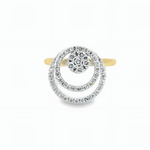 14K YELLOW AND WHITE GOLD DOUBLE CIRCLE SPINNER RING WITH 0.49CTW