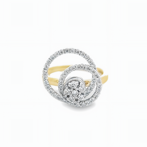 14K YELLOW AND WHITE GOLD DOUBLE CIRCLE SPINNER RING WITH 0.49CTW