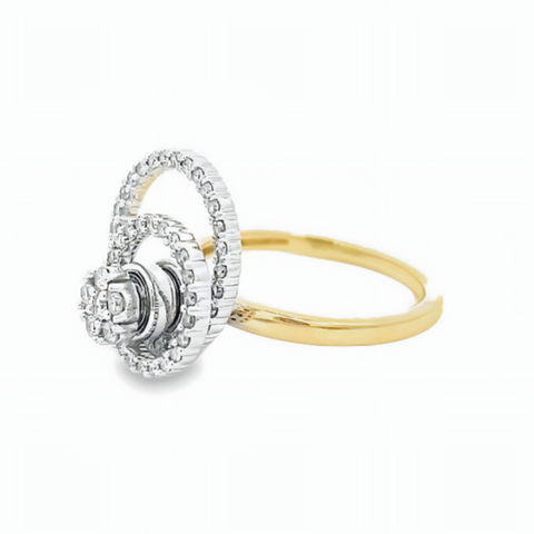 14K YELLOW AND WHITE GOLD DOUBLE CIRCLE SPINNER RING WITH 0.49CTW