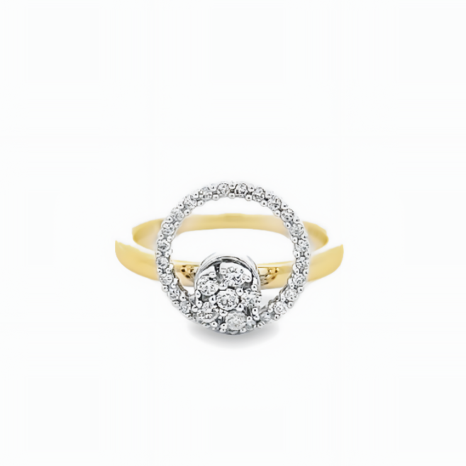 14K YELLOW AND WHITE GOLD SINGLE CIRCLE SPINNER RING WITH 0.29CTW