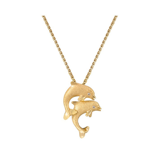 14 Karat zweifarbiger "Jumping Loop" -Delphin-Anhänger mit Diamanten