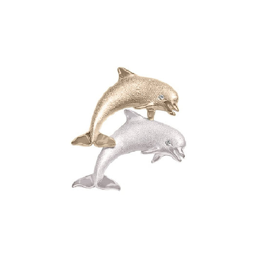 14 Karat zweifarbiger "Jumping Loop" -Delphin-Anhänger mit Diamanten