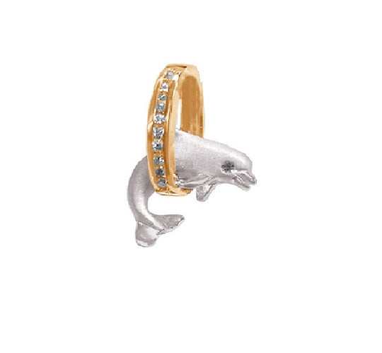 15mm 14K Two Tone "Jumping Loop" Delphin Anhänger mit Diamanten