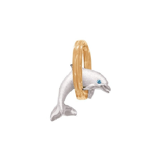 14 Karat zweifarbiger "Jumping Loop" -Delphin-Anhänger mit Diamanten