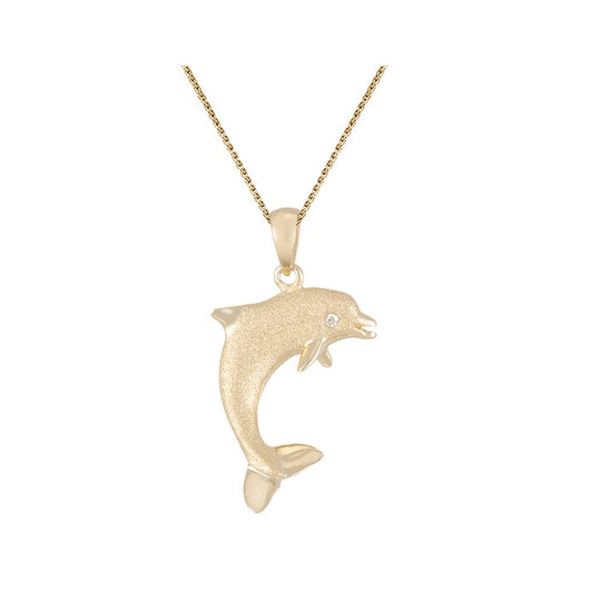 15mm 14K zwei Ton Surfen Delphin Paar Anhänger mit blauen Diamanten