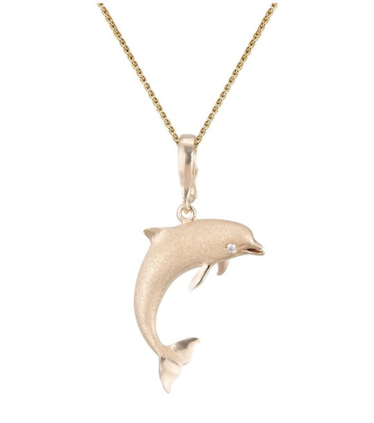 15mm 14K Two Tone "Jumping Loop" Delphin Anhänger mit Diamanten