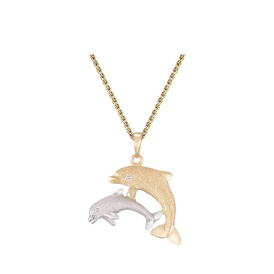 20mm 14K Weißes Gold "Jumping Single" Dolphin Pendant mit Blue Diamond