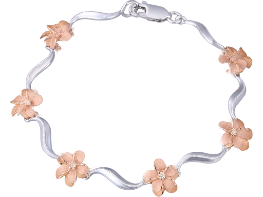 14K Zwei-Ton Plumeria Lei Armband mit 6 Diamanten