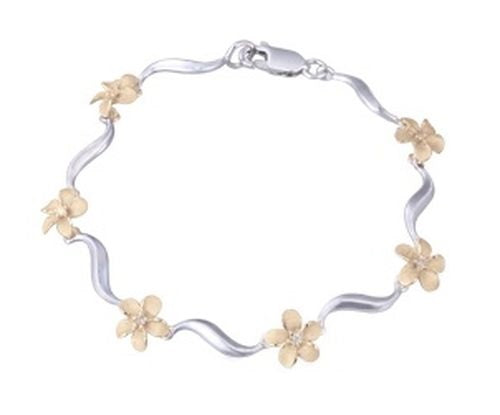 14K Zwei-Ton Plumeria Armband mit 14 Diamanten