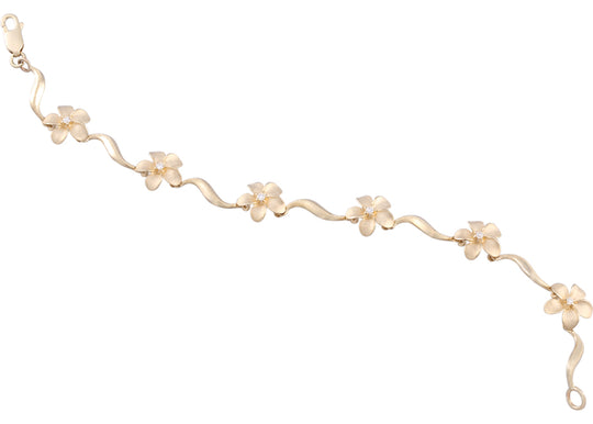 14K Zwei-Ton Plumeria Armband mit 14 Diamanten
