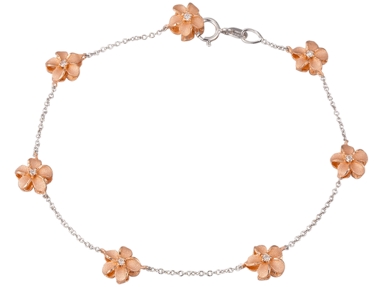 14K Zwei-Ton Plumeria Armband mit 14 Diamanten