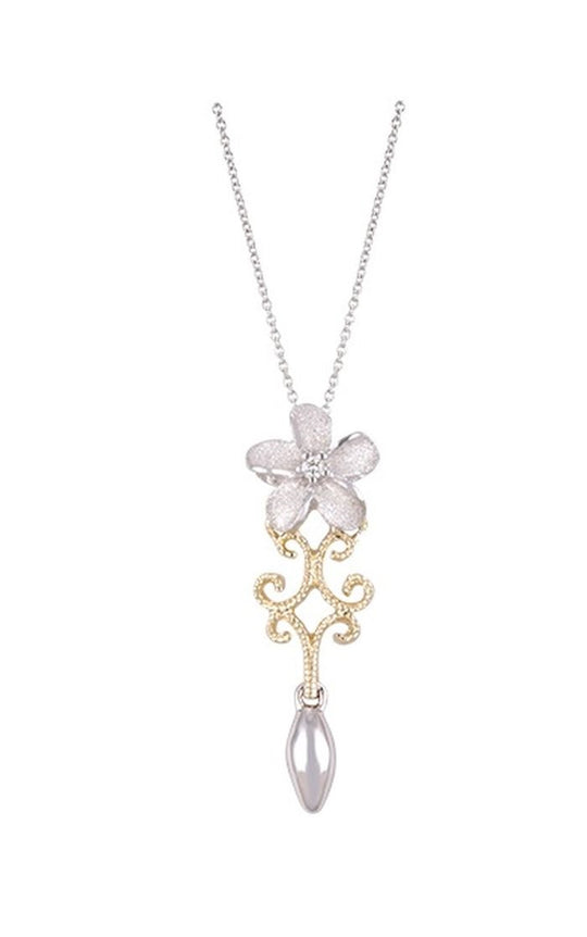 14K Zwei Tone Plumeria Ohrringe mit 6 Diamanten