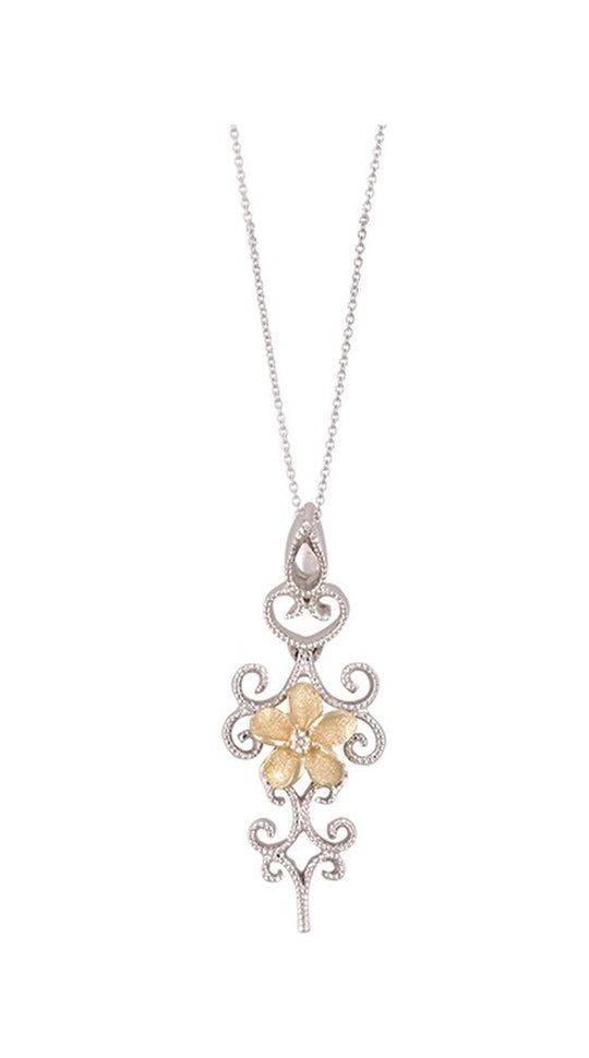 14K Zwei Tone Plumeria Ohrringe mit 6 Diamanten