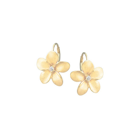 Plumeria-Ring aus 14 Kt. Gelbgold mit 3 Diamanten