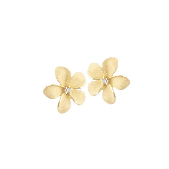 Plumeria-Ring aus 14 Kt. Gelbgold mit 3 Diamanten