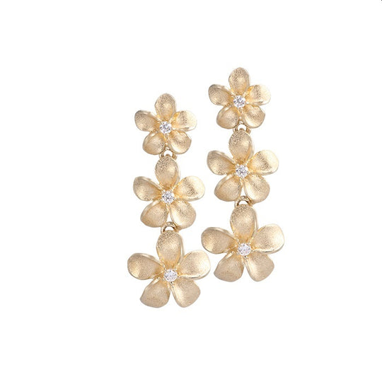 Plumeria-Ring aus 14 Kt. Gelbgold mit 3 Diamanten