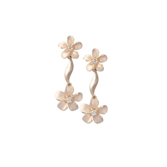 Plumeria-Ring aus 14 Kt. Gelbgold mit 3 Diamanten