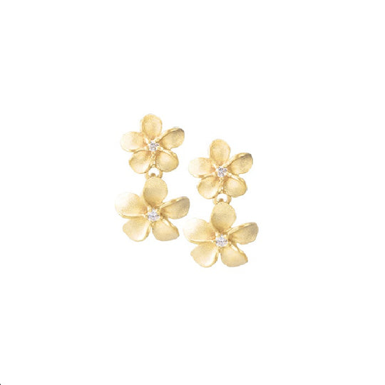 Plumeria-Ring aus 14 Kt. Gelbgold mit 3 Diamanten