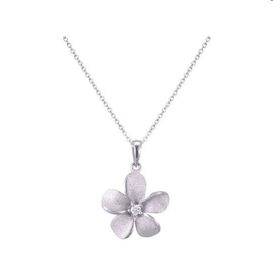13mm 14K White Gold Plumeria Slide