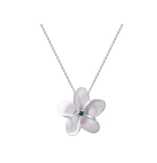13mm 14K White Gold Plumeria Slide