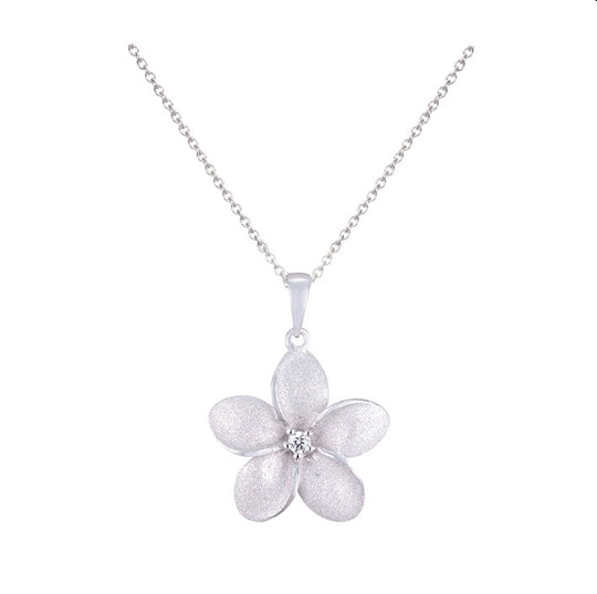 13mm 14K White Gold Plumeria Slide