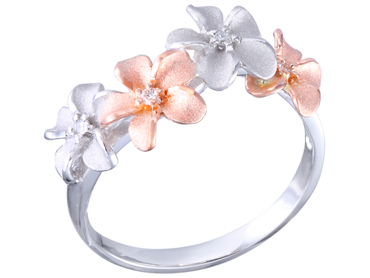 14 k Rose Gold und Weißgold Plumeria Diamant-Ring
