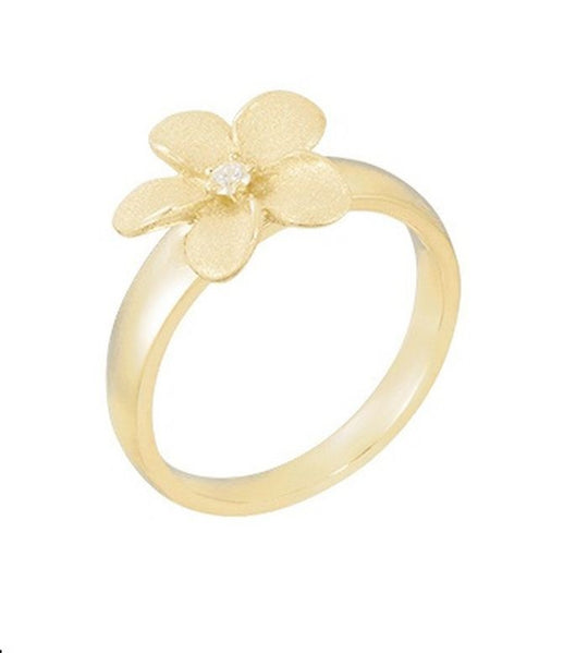 Plumeria-Ring aus 14 Kt. Gelbgold mit 3 Diamanten