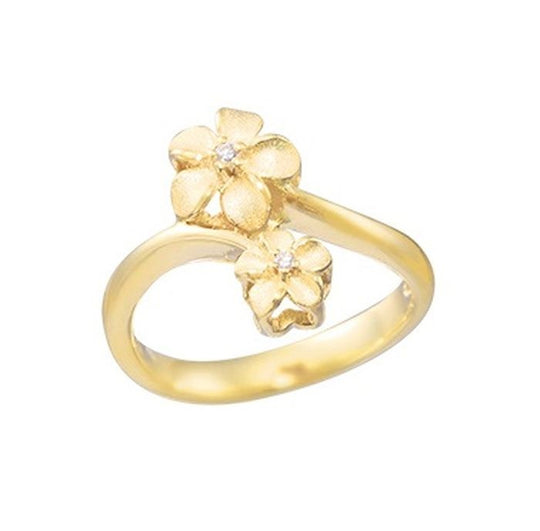 Plumeria-Ring aus 14 Kt. Gelbgold mit 3 Diamanten