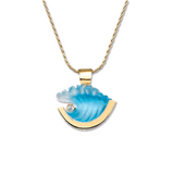 14K kleine gelb Gold Welle Anhänger mit Diamant