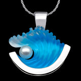 14K Large White Gold Pearl Wave Pendant