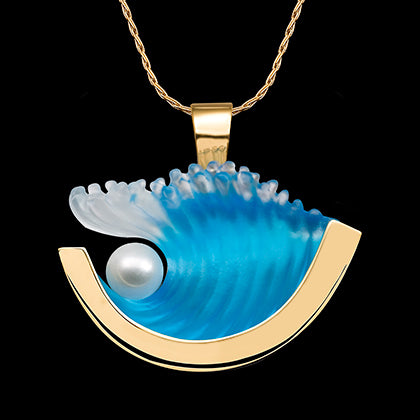 14K Medium Gelb gold Perle Welle Anhänger