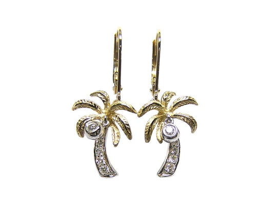 14K zweifarbiger einzelner Palmenohrring mit 12 Diamanten