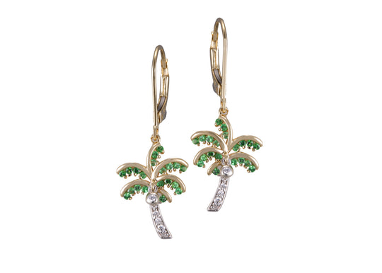14K zweifarbige einzelne Palme Ohrringe mit 10 Diamanten