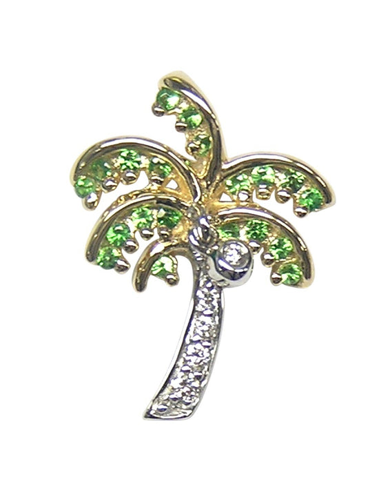 14K zwei Ton single Palm Tree Anhänger mit 5 Diamanten