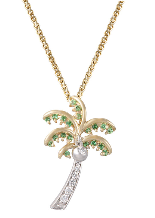 14K zwei Ton single Palm Tree Anhänger mit 8 Diamanten