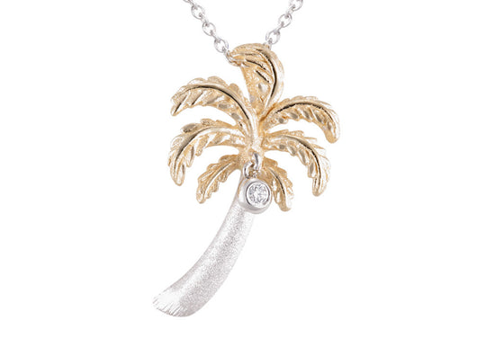 14K zweifarbiger Palmenanhänger mit Diamant