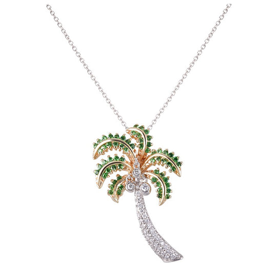 14K zweifarbiger Palmenanhänger mit Diamant