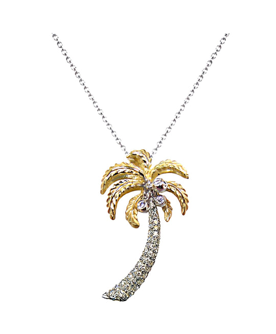 14K zweifarbiger Palmenanhänger mit Diamant