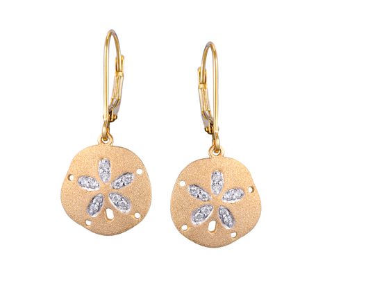 14 k Sand-Dollar-Ohrringe mit 20 Diamanten und Hebel zurück