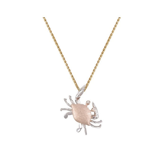25mm 14K Two Tone Crab Pendant With 2 Diamonds