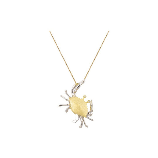 25mm 14K Two Tone Crab Pendant With 2 Diamonds