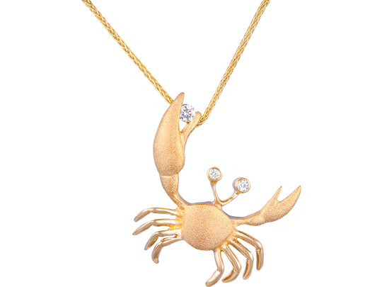 22mm 14K Gelbgold Krabbe Anhänger mit 3 Diamanten