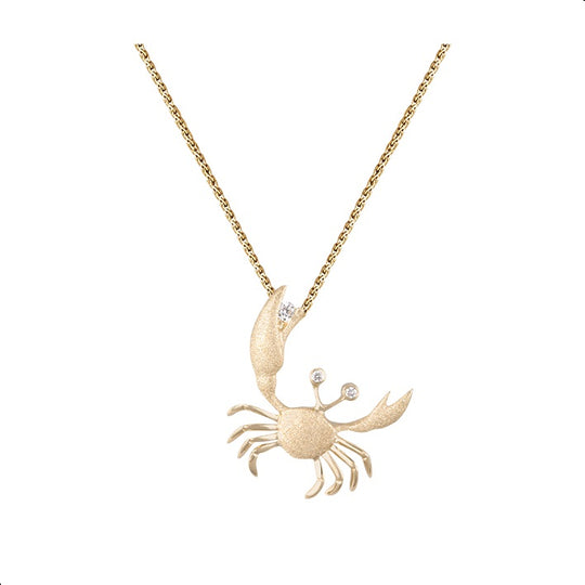 22mm 14K Gelbgold Krabbe Anhänger mit 3 Diamanten