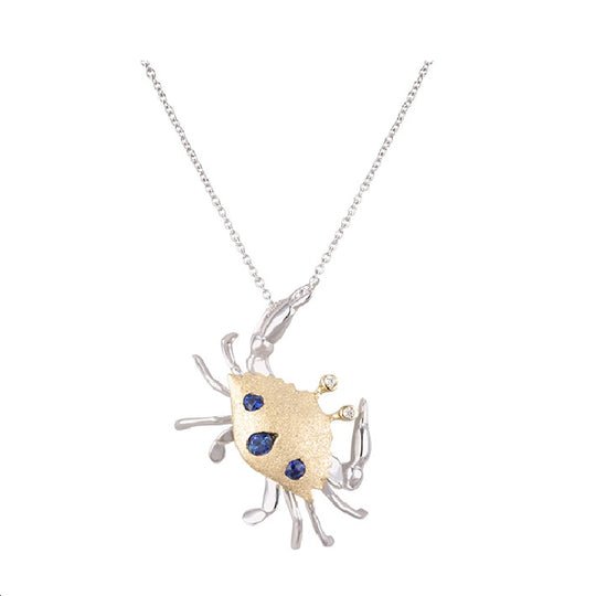 25mm 14K Two Tone Crab Pendant With 2 Diamonds