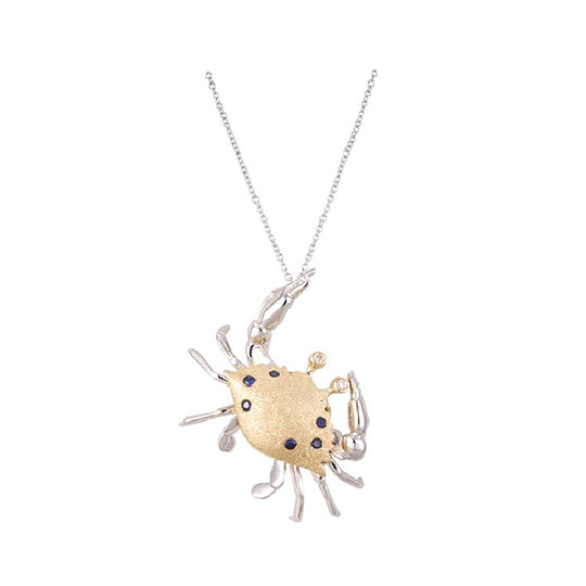 25mm 14K Two Tone Crab Pendant With 2 Diamonds