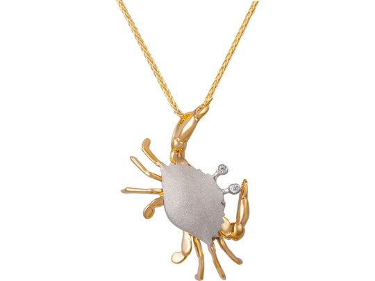25mm 14K Two Tone Crab Pendant With 2 Diamonds