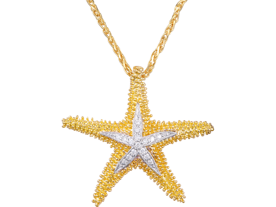 14 Karat zweifarbiger Seestern-Anhänger mit 16 Diamanten